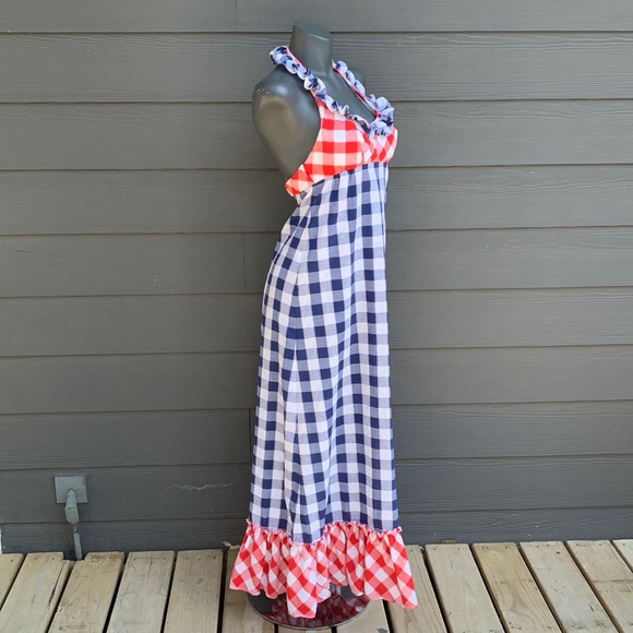 Red, White, and Blue Gingham Maxi Halter Dress by Beach Party - Picture 8 of 12